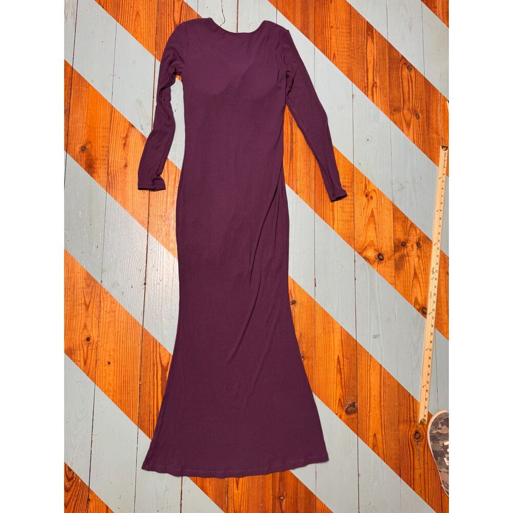Popilush XL Plum Maxi Dress Built-In Shapewear Square Neck Long Sleeve Bodycon - Picture 11 of 11